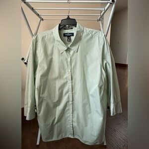 Lands' End Light Green Striped Shirt with 3/4 Sleeves OfficeCore